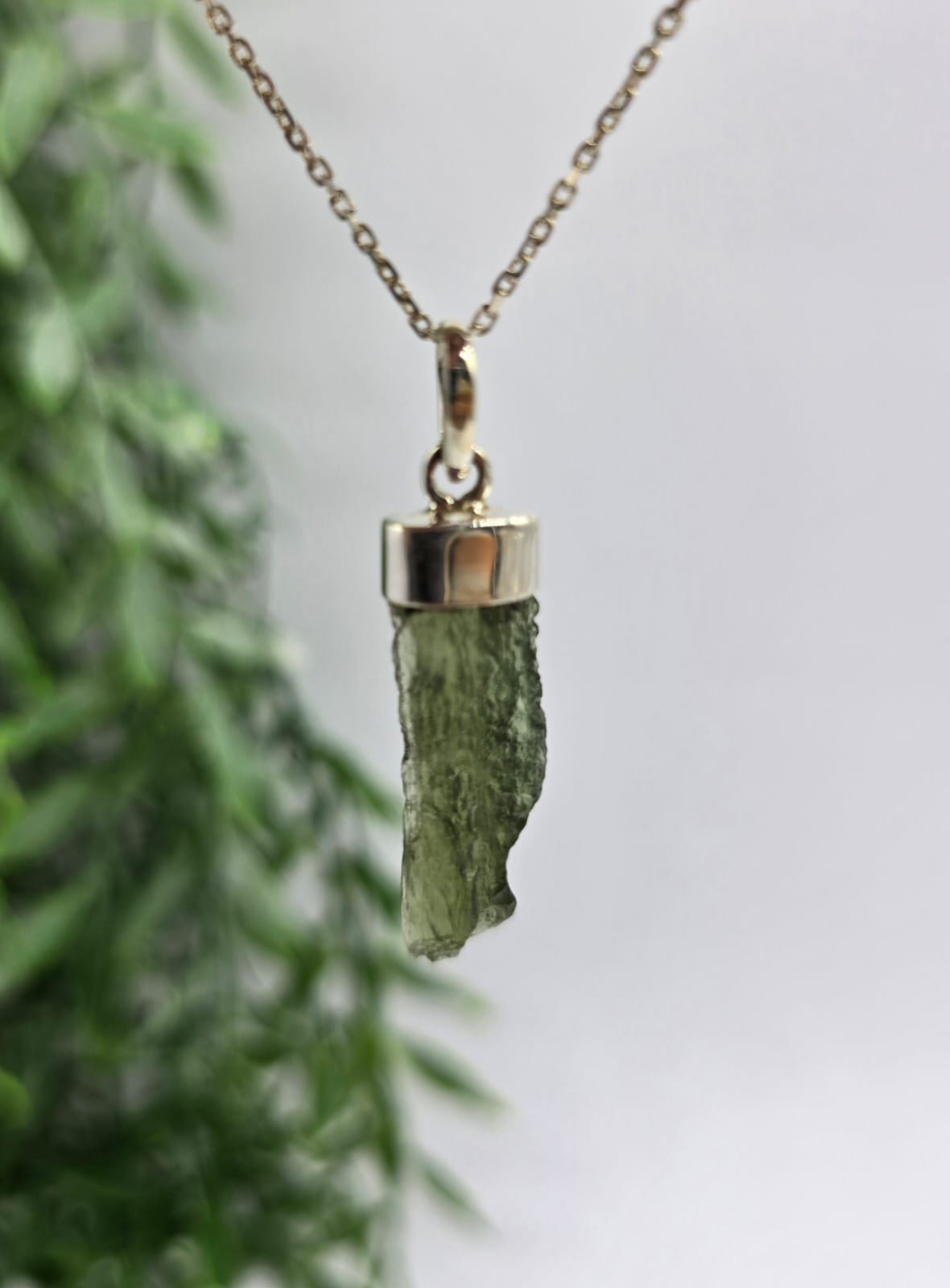 2.1g Authentic Moldavite 925 Sterling Silver Pendant 30x11mm (Silver Chain Included) Crystal Wellness