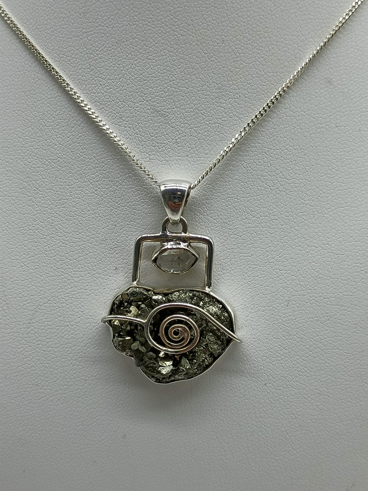 Campo Del Cielo and Herkimer Diamond in 925 Sterling Silver Pendant (Silver Chain Included)

