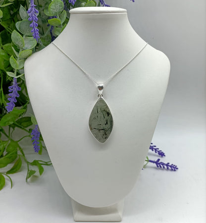 Actinolite 925 Sterling Silver Pendant 45x25mm (Including Silver Chain)
