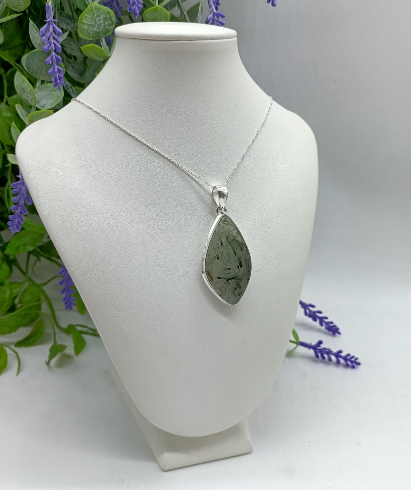 Actinolite 925 Sterling Silver Pendant 45x25mm (Including Silver Chain)
