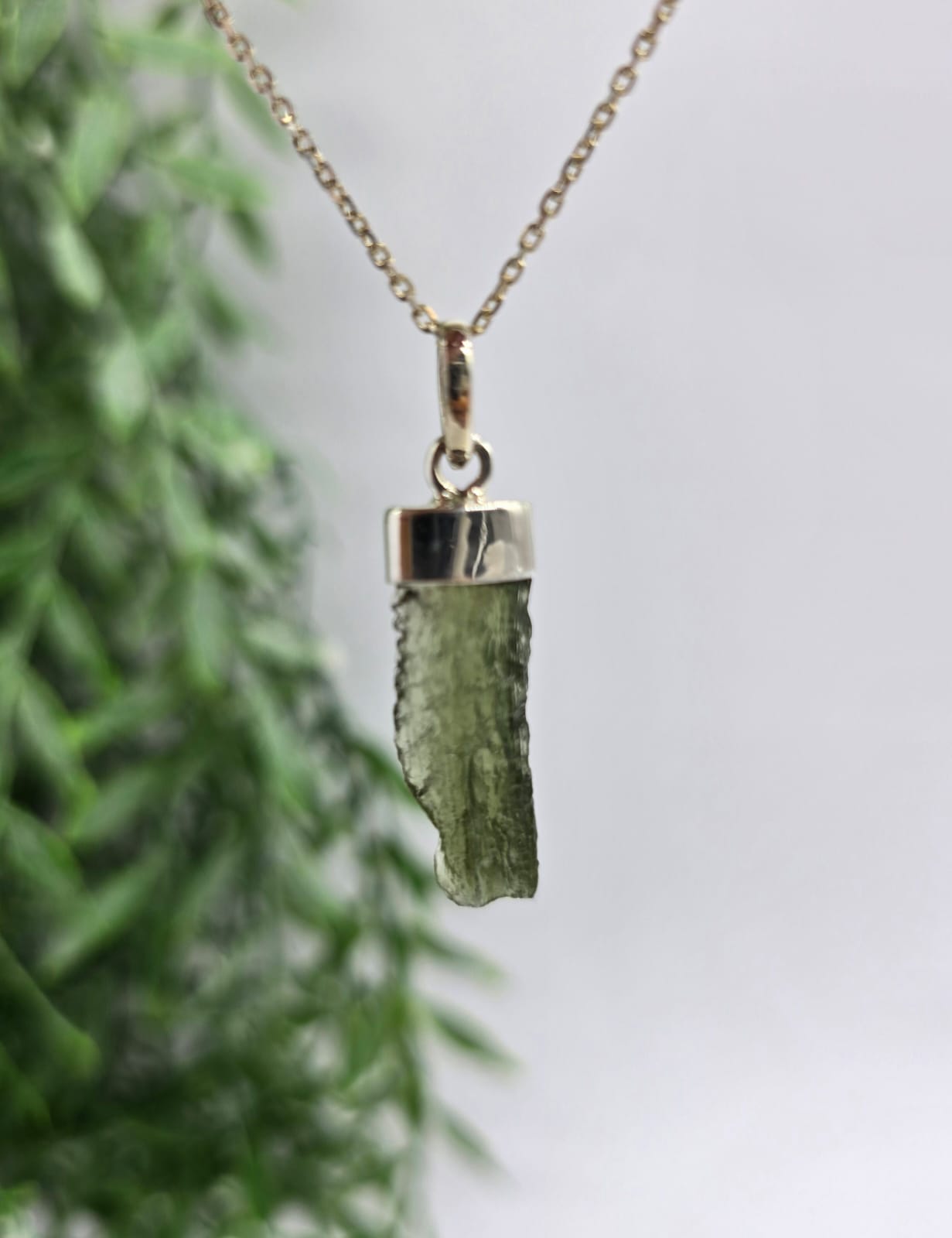 2.1g Authentic Moldavite 925 Sterling Silver Pendant 30x11mm (Silver Chain Included) Crystal Wellness