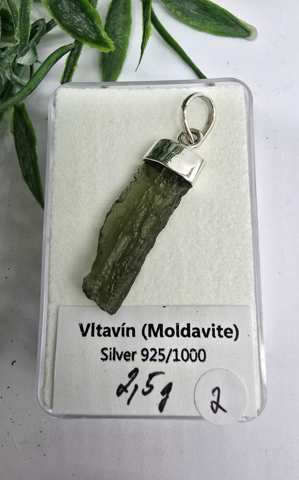 2.1g Authentic Moldavite 925 Sterling Silver Pendant 30x11mm (Silver Chain Included) Crystal Wellness