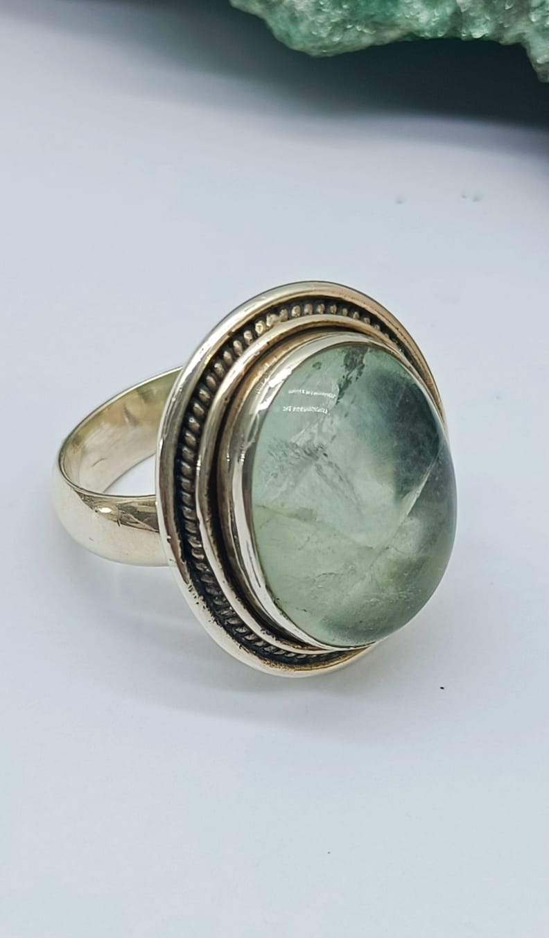 Green Fluorite 925 Sterling Silver Ring Size 7 Crystal Wellness