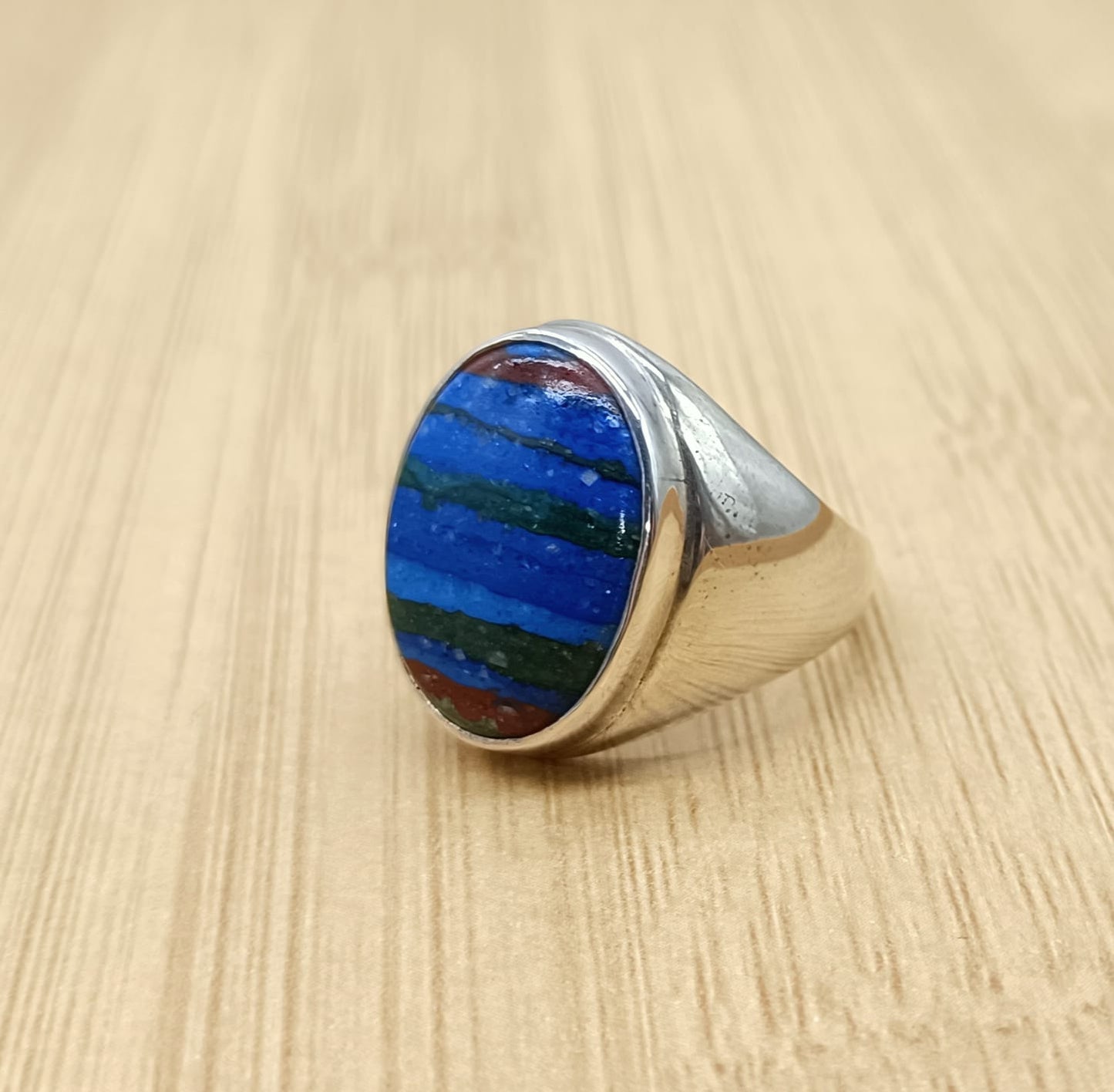 Rainbow Calsilica 925 Sterling Silver Ring Size 7