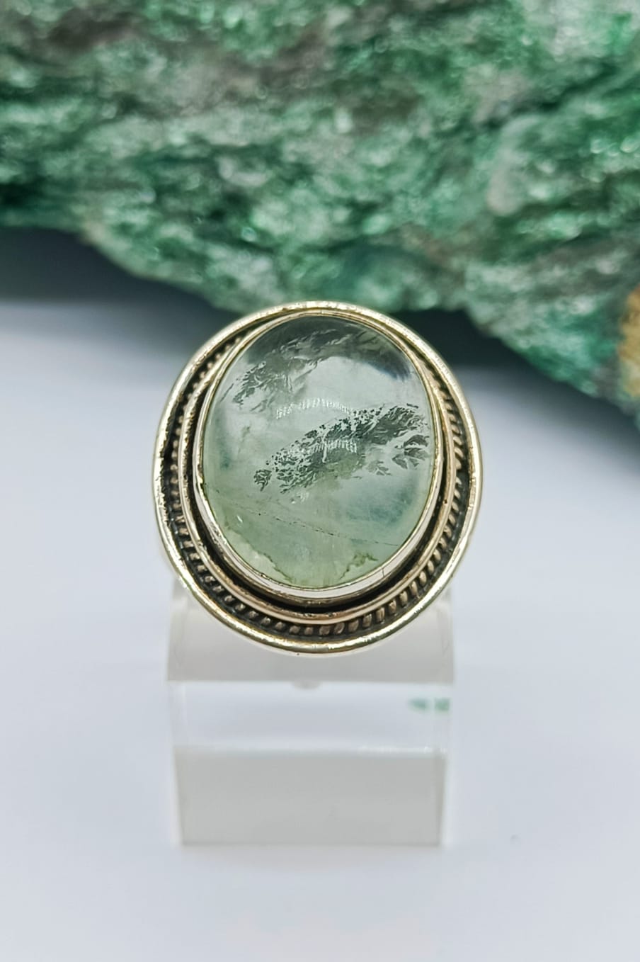 Green Fluorite 925 Sterling Silver Ring Size 7 Crystal Wellness