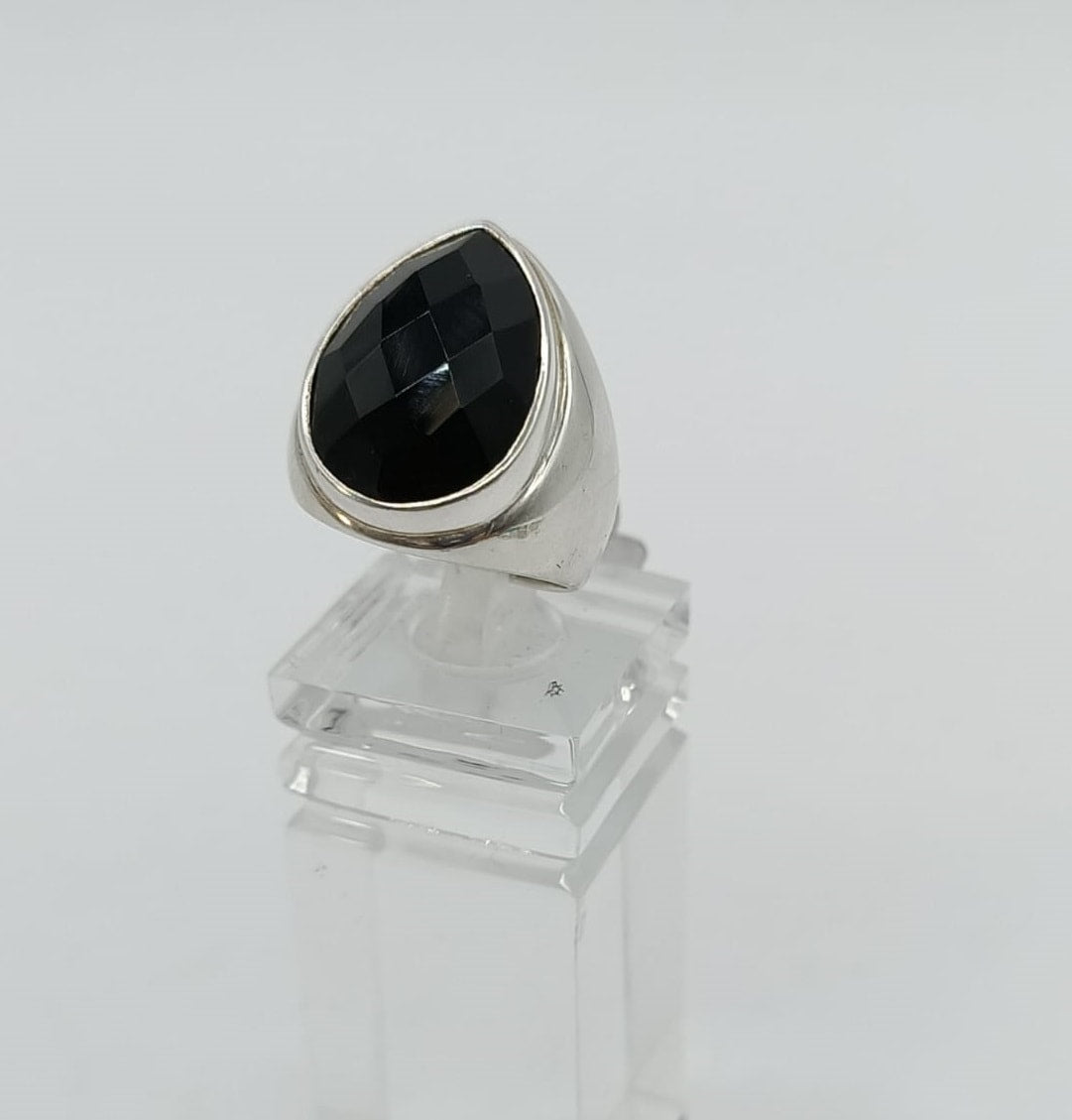 Black Onyx Tear Drop 925 Sterling Silver Ring